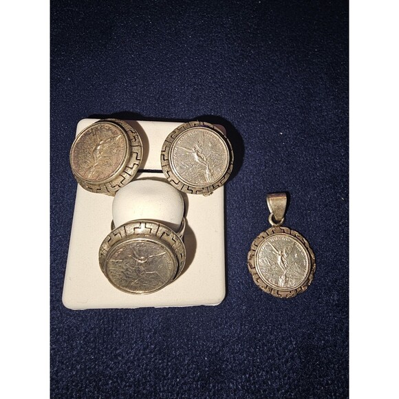 Unbranded Jewelry - Mini Moneda Libertad Mexicana Charm Ring Earring Set 925 Silver Authentic Coin